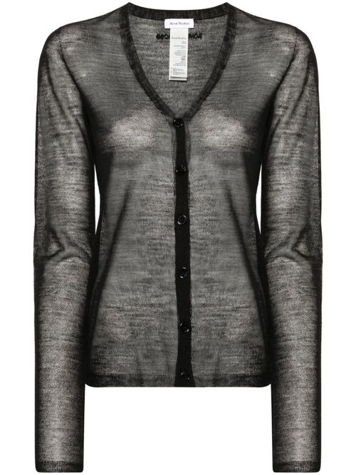 Fine-ribbed sheer cardigan - Black