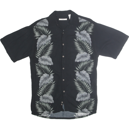 CAMPIA MODA Mens Black Shirt S Rayon Tropical Leaf Print Casual Summer
