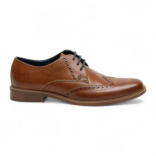 Ben Sherman Men's Tan Leather Wingtip Oxford Brogue Dress Shoes - Tan