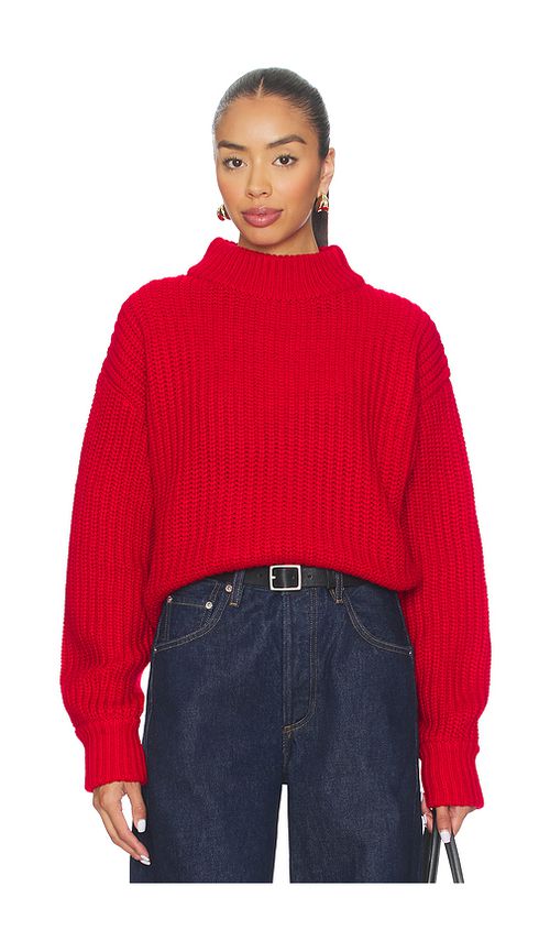 Good American Chunky Knit Mock Neck Sweater in Red. - L also in XL/1X, XXL/2X