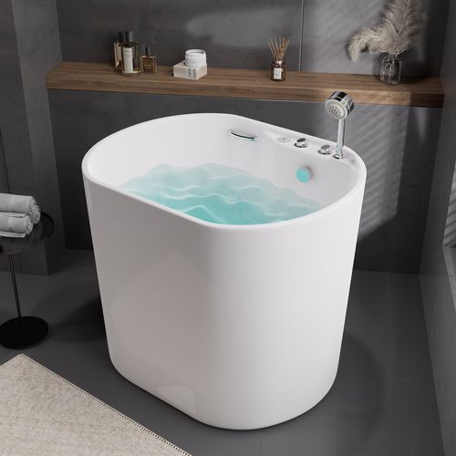 39" Deep Whirlpool Bathtub oval Acrylic Jetted with Thermostat Control Modern