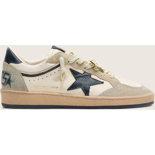 Golden Goose - Men’s Ball Star Ltd In White Leather And Light Grey Suede With Dark Blue Star And Skins, Man