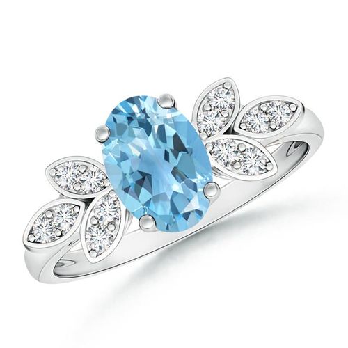Angara 1.5 Carats Vintage Style Oval Swiss Blue Topaz Ring with Diamond Accents in Platinum