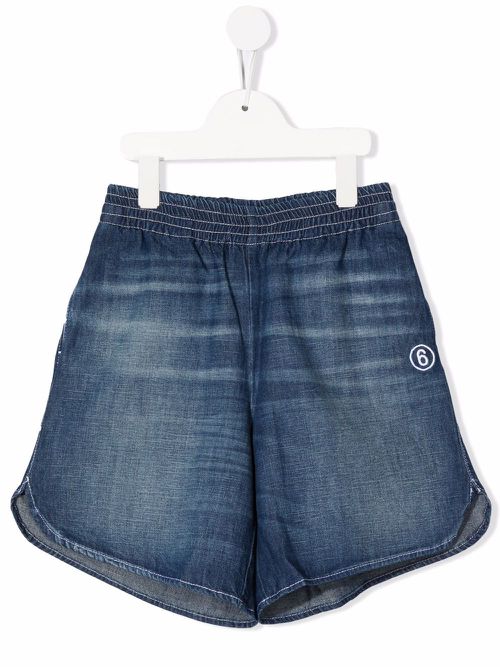Embroidered logo denim shorts - Blue