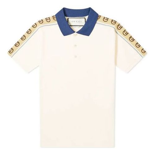 Interlock Double G Stripe Short Sleeve Polo Shirt White