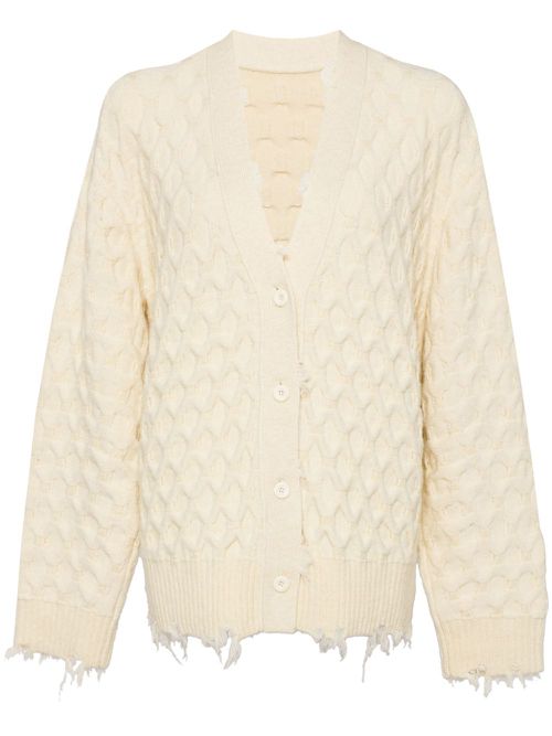 Collarless loose mid-length cardigan - Neutrals