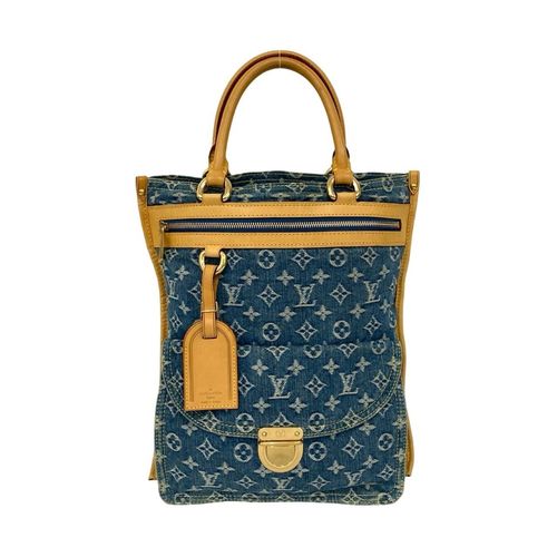 Louis Vuitton Beige Blue Denim Leather Handbag Tote Bag Pre-Owned