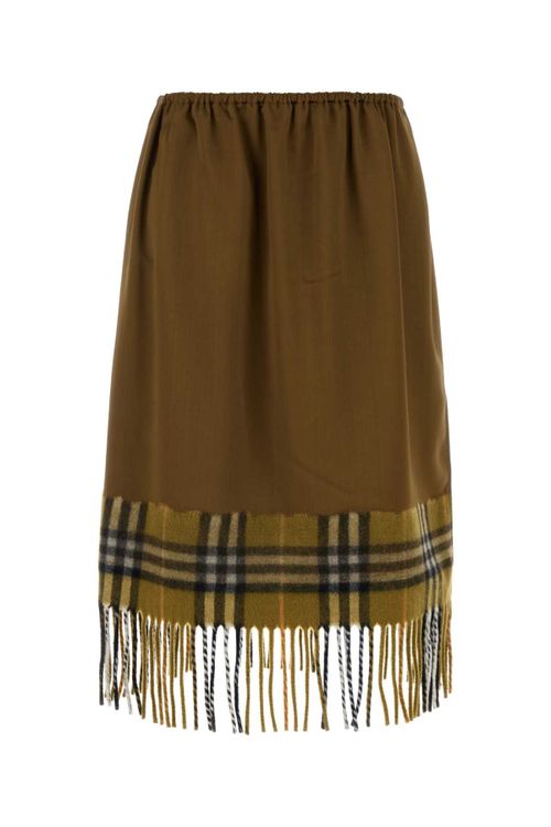Plaid Tartan Satin Skirt — Brown