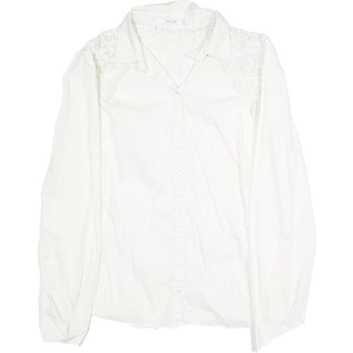 GUESS Womens White Lace Panel Shirt Long Sleeve Collared M Elegant