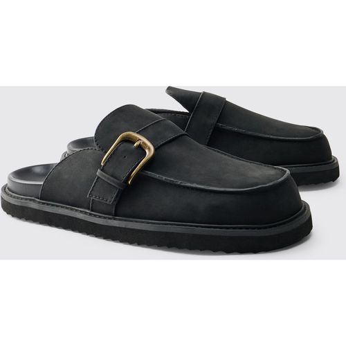 BoohooMAN Mens Chunky Buckle PU Mule - Black