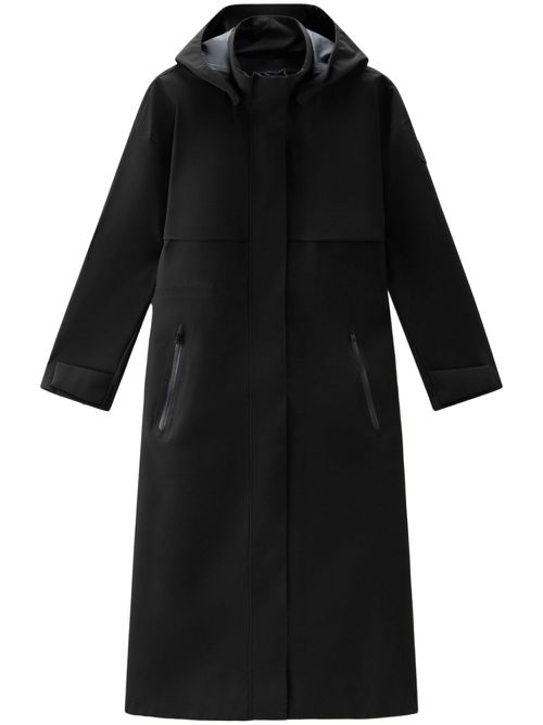 Single-breasted hooded parka coat - Black
