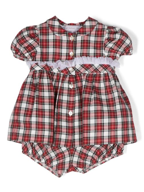 Ruffle-detail plaid-pattern dress - Red