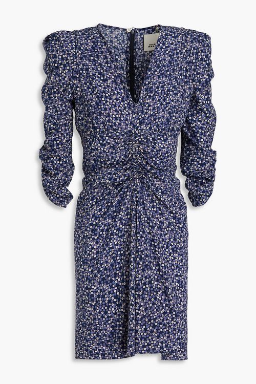 Alinizia ruched printed stretch-silk mini dress - Blue - FR 40
