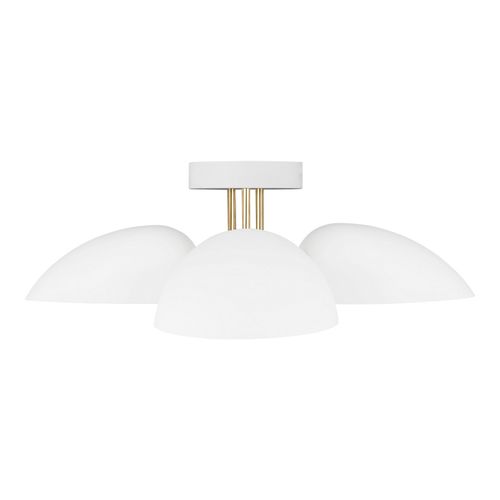 Visual Comfort Studio Jane 3-Light Ceiling Light in Matte White And Burnished Brass by Ellen Degenere