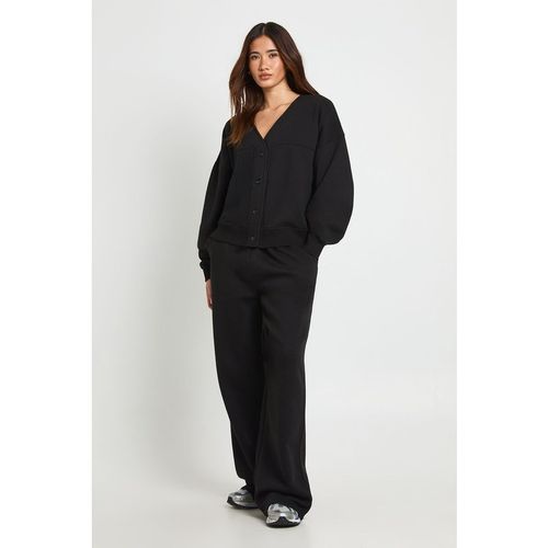 Boohoo Womens Button Through Cardigan Sweatshirt And Straight Leg Jogger Tracksuit - Black Cotton - Mediu