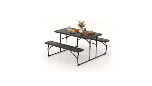 Folding Picnic Table with 2 Benches for Convenient Outdoor Dining and Easy Storage - Black