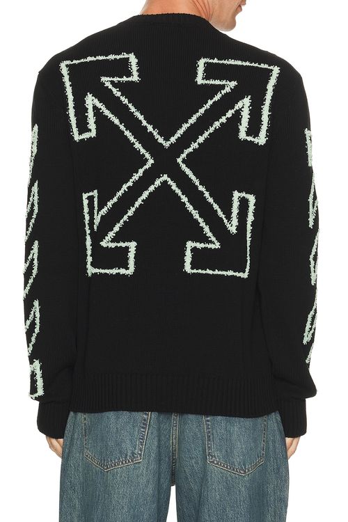 OFF-WHITE Fuzzy Knit Crew Neck Sweater in Black - Black. L also in M, XL/1X