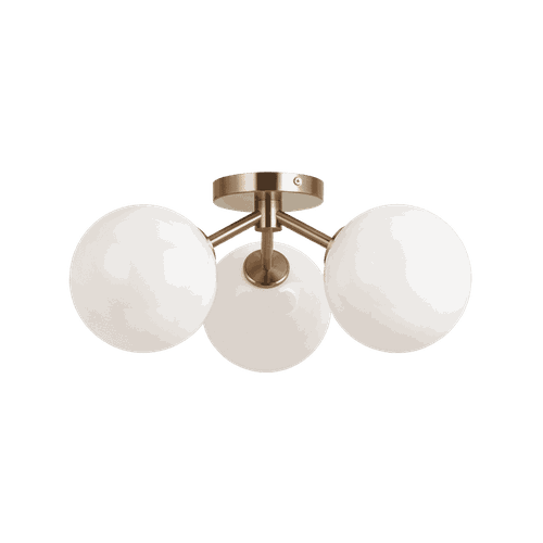 Aged Gold Brass Three Light Flush Mount from the Novo Collection