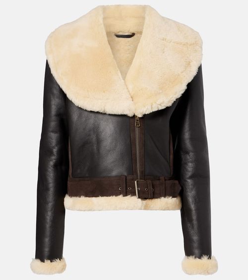 Shearling-trimmed leather jacket