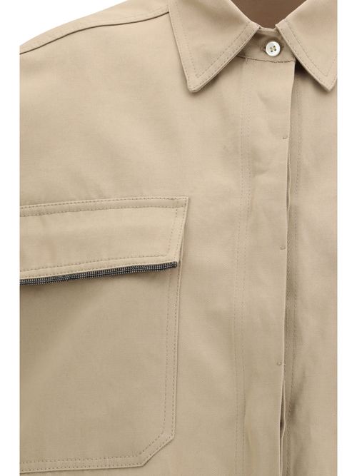 Short-Sleeve Cotton Shirt — Beige