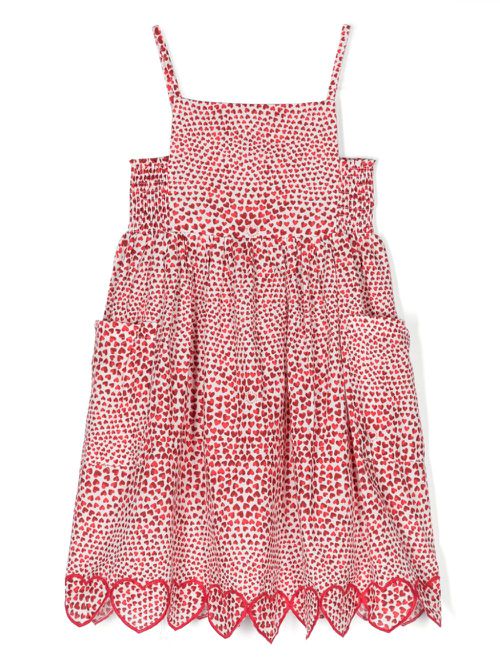 Heart-print cotton midi dress - Red
