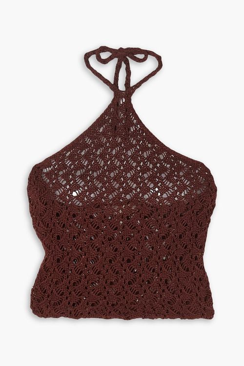 Kirra crocheted Pima cotton halterneck top - Brown - XL
