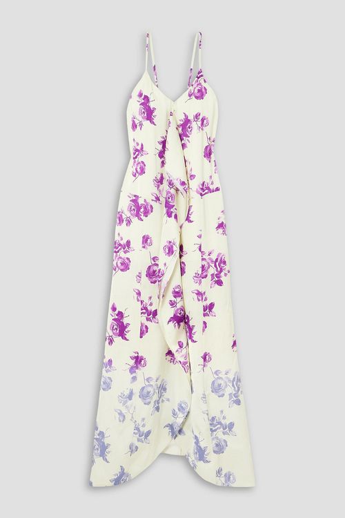 Draped floral-print twill maxi dress - White - FR 38