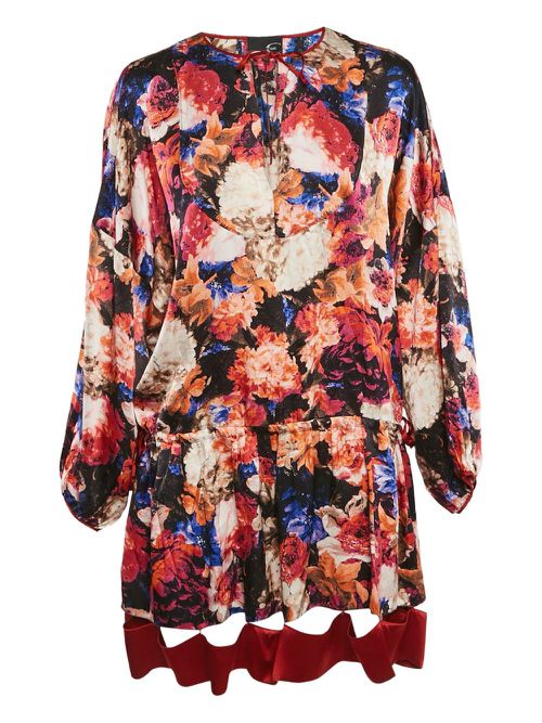 Floral-print silk dress - Black