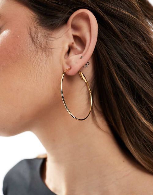 ASOS DESIGN waterproof stainless steel hoop earrings with skinny detail in gold tone