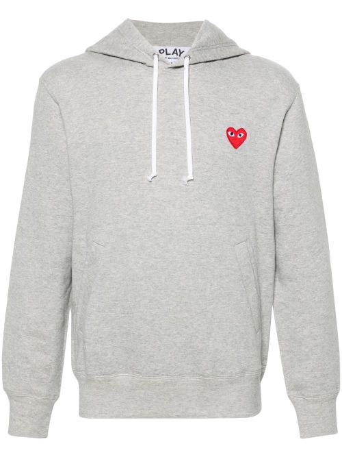 Red Heart Embroidered Hoodie — Gray