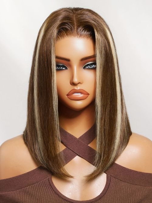 UNice 7x5 Bye Bye Slip™ Lace Glueless Brown with Blonde Skunk Stripe Straight Bob Wig Beginner-Friendly