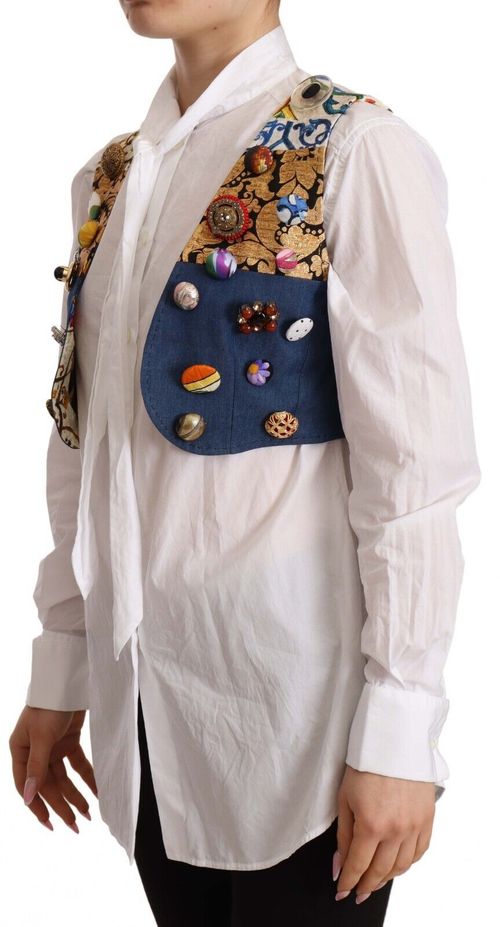 Embellished Cotton-Blend Vest — Multicolor