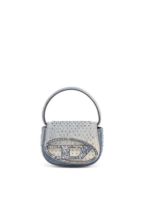 1DR XS - Iconic mini bag in denim and crystals - Crossbody Bags - Woman - Blue