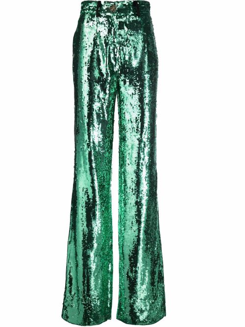 Sequin-embellished wide-leg trousers - Green
