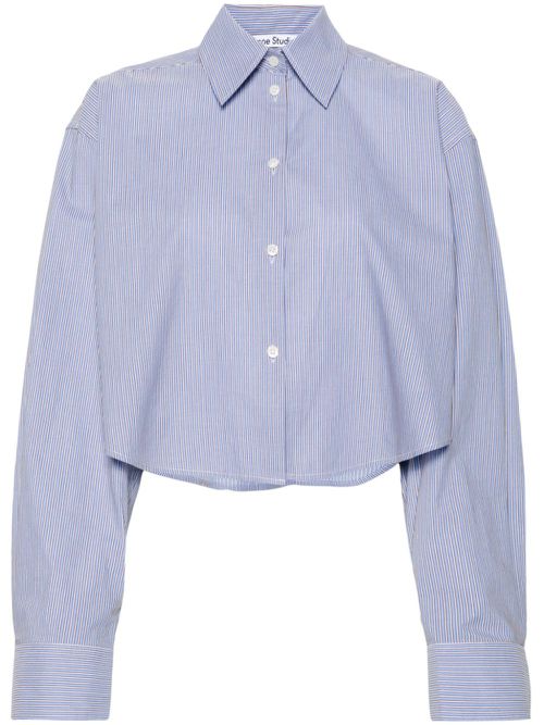 Striped cropped cotton shirt - Blue