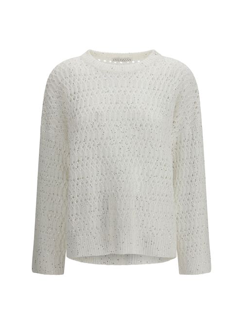 Openwork Silk-Nylon Sweater — White