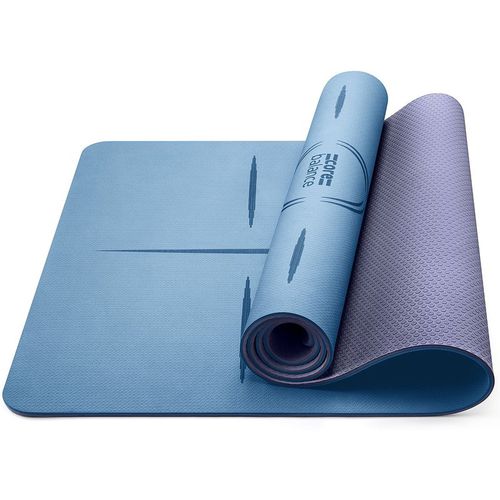TPE Yoga Mat With Body Alignment Lines Non Slip Extra Wide 6mm Foam Core Balance