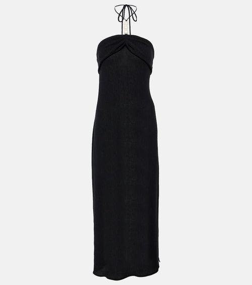 Pearl-detail halterneck midi dress