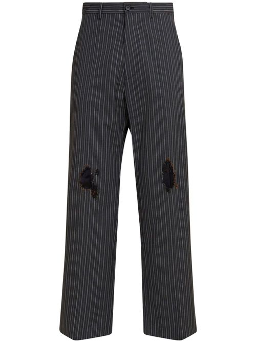 Distressed-effect striped trousers - Black