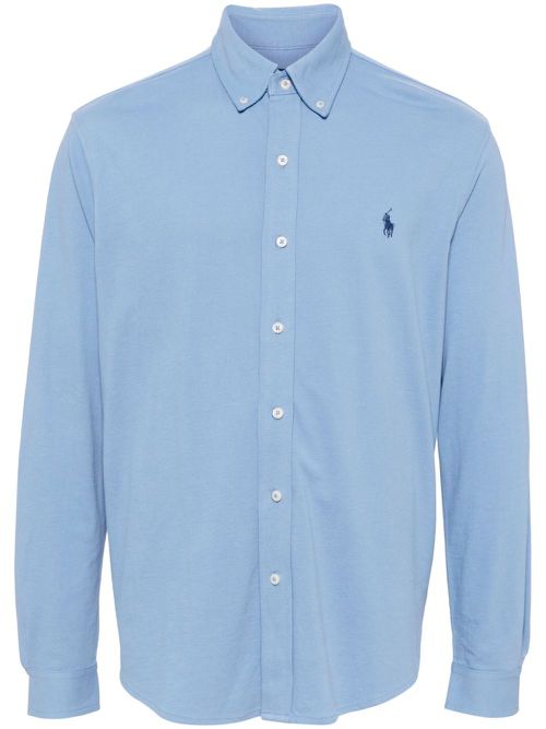 Logo-embroidered cotton shirt - Blue