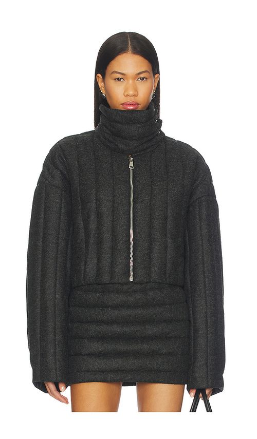 LaQuan Smith Funnel Neck Jacket in Grey. XS. Also in