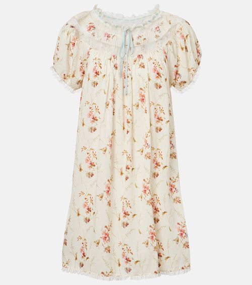 Dôen Floral lace-trimmed cotton poplin minidress