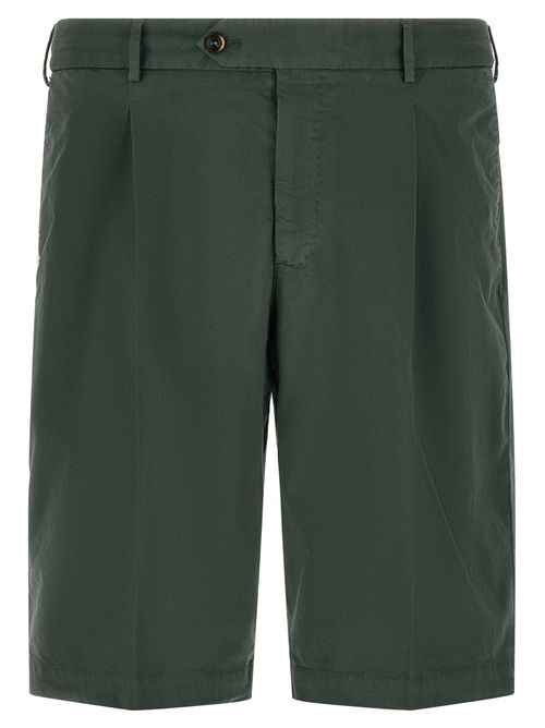 Pleated Cotton Bermuda Shorts — Green