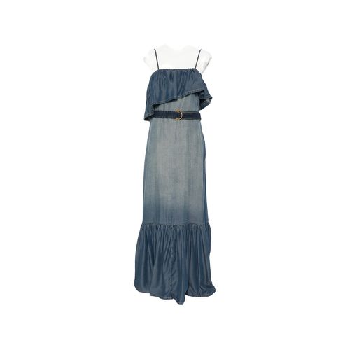 Ruffled Belted Denim Maxi Dress