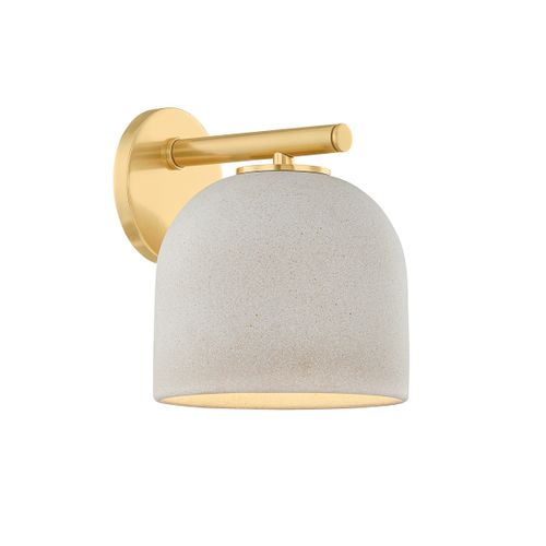 Aged Brass Ceramic Cream Pebble Wall Sconce from the Cara Collection