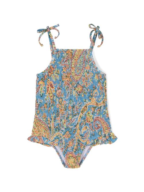 Paisley-print shirred swimsuit - Blue