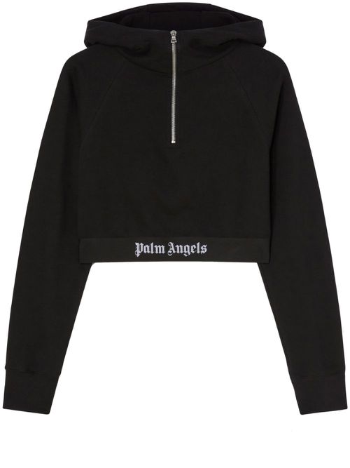 Logo-strap cotton cropped sweatshirt - Black