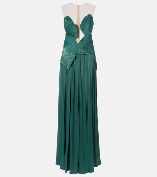 Serenne trompe l'ail pleated lamé gown