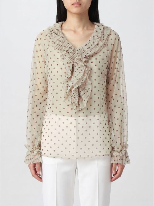 Ruffled V-Neck Blouse P. A.R. O.S. H. in Embroidered Polka Dot Crêpe