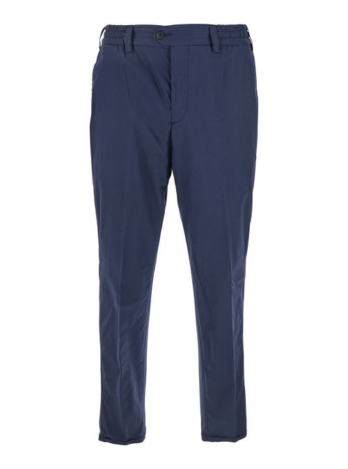 Rebel Blue Pants With Elastic Waist And Turn-up Edges In Cotton Blend Man